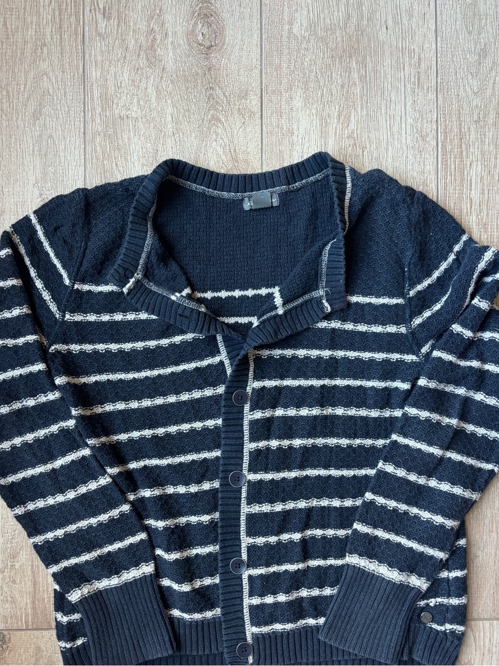 Eddie Bauer Navy and Cream Striped Button-Up Cardigan